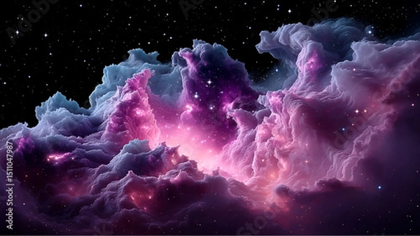 Obraz A vibrant nebula with swirling clouds of pink purple and blue against a backdrop of stars and space