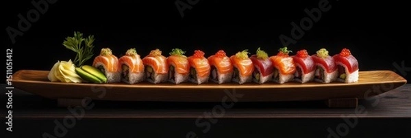 Fototapeta Exquisite sushi platter featuring an assortment of colorful and fresh sushi rolls