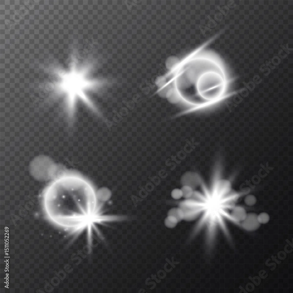 Fototapeta Lens Flare, light glow effect. sun or realistic shining star with backlight effect. bokeh glitter and sparkles or sparkles on transparent background.