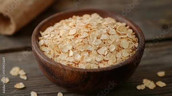 Obraz Morning Crunch: Bowl of Cornflakes on Wooden Table

