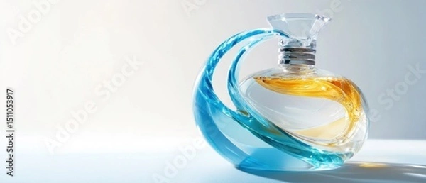 Fototapeta Exquisite perfume bottle with fluid design elements and golden fragrance
