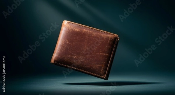 Obraz Floating Brown Leather Wallet in Dramatic Studio Lighting