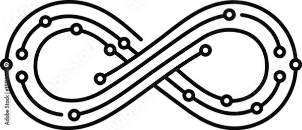 Fototapeta Vector illustration of an infinity symbol with circuit board lines and small circle nodes