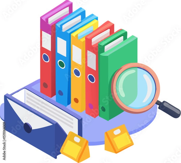 Fototapeta Colorful office folders with documents in an organized row of binders for business data archives