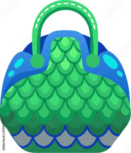 Fototapeta A stylish summer shopping bag with a handle holds a decorative basket of fruits and an Easter egg, perfect for a nature-filled retail sale