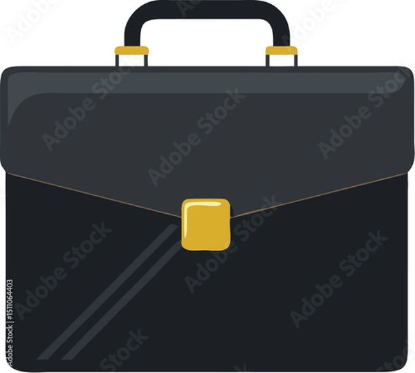 Fototapeta Black vector briefcase icon with handle and lock for business travel and portfolio design