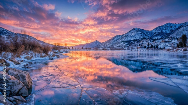 Obraz Cracking Light: Sunset Over a Frozen River