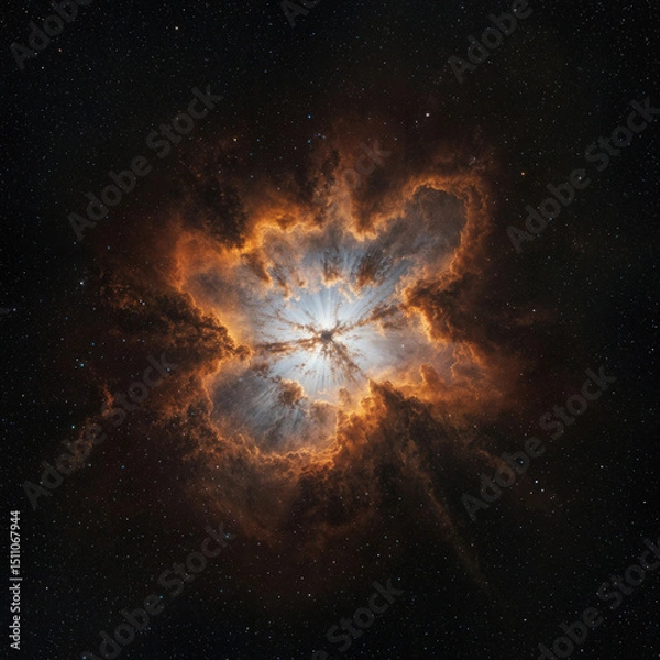 Obraz Pulsar wind nebula: a stellar natural particle accelerator. Dynamic cosmic phenomenon depicting high-energy particles, magnetic fields, and intense radiation in deep space astrophysics..