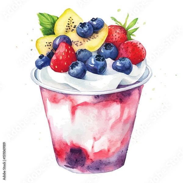Fototapeta watercolor vector of Yogurt Cup, high quality, isolated on a white background.