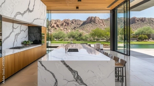 Fototapeta Modern Kitchen with Mountain View
