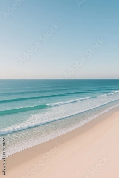 Fototapeta Pristine coastal serenity with tranquil ocean waves and sandy beach