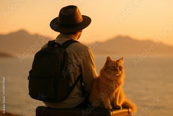 Fototapeta Serene contemplation during golden hour by the sea