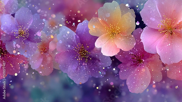 Obraz 花びらと紫の背景