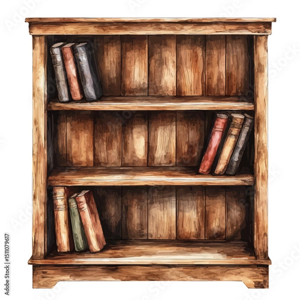 Fototapeta watercolor of Wooden Bookshelf, vector high quality, isolated on a white background.