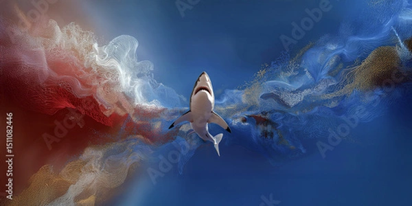 Obraz Surreal Shark and Color Trails in Abstract Ocean Space