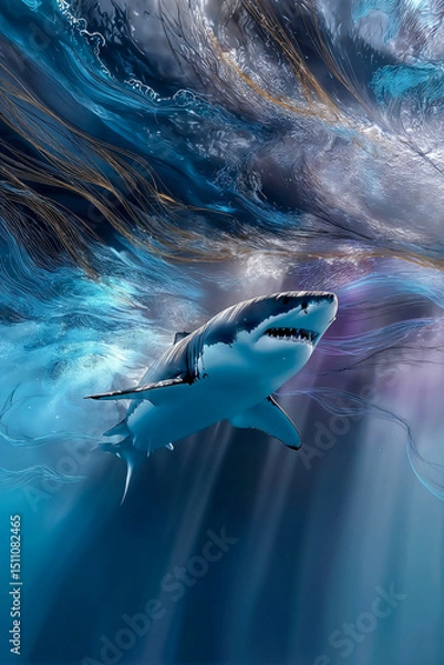 Obraz Majestic Shark Gliding Through Abstract Ocean Currents