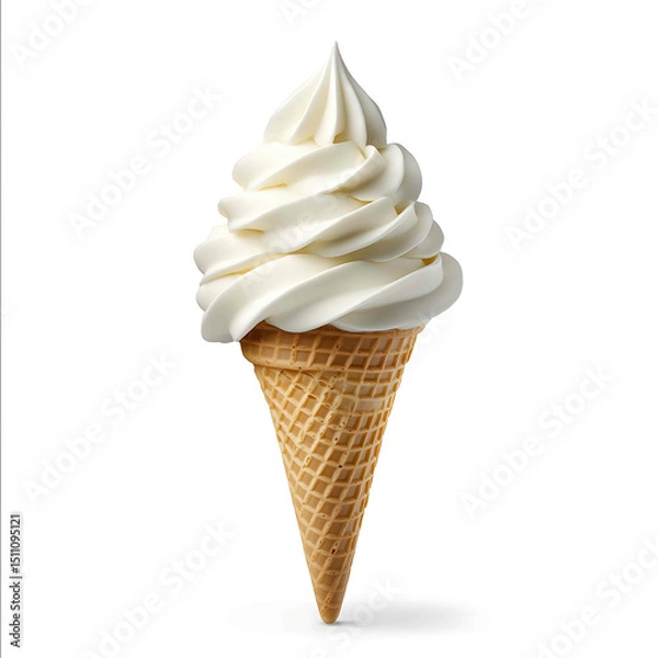 Obraz a vanilla ice cream cone dessert element creamy texture photo style isolated on white background