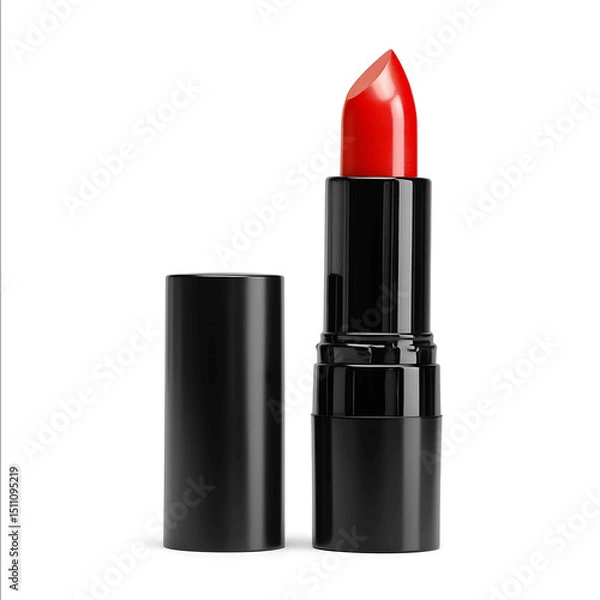 Obraz Red lipstick in black case isolated on white background