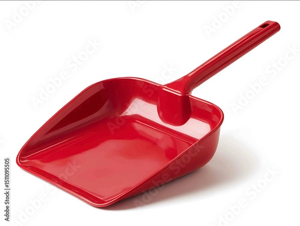 Obraz red plastic dustpan with ergonomic handle on a clean white background simple and functional design perfect for household cleaning product ads or utility visu