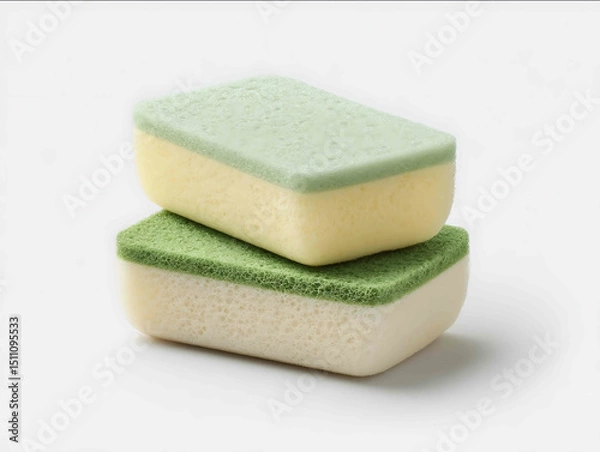 Obraz dualsided dish sponge with scrub surface on clean white background effective and versatile tool ideal for kitchen cleaning promotions or product branding vis