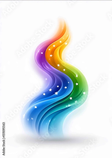 Obraz Colorful vector graphic of a rainbow and white stars on a wavy line isolated as clipart on a solid purewhite background