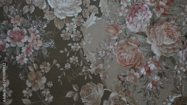 Fototapeta Detailed Floral Pattern with Roses and Delicate Flowers on Textured Background