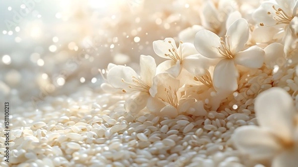 Fototapeta Raw rice grains glowing under delicate sunlight macro flower view high resolution image