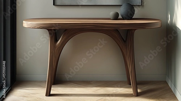 Fototapeta Sculpted wooden table showcasing craftsmanship and curved leg design high resolution image