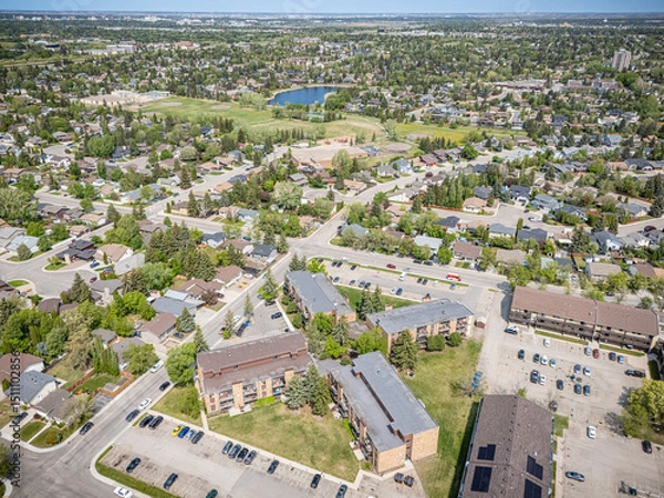 Fototapeta View of a residential neighborhood with a mix of houses