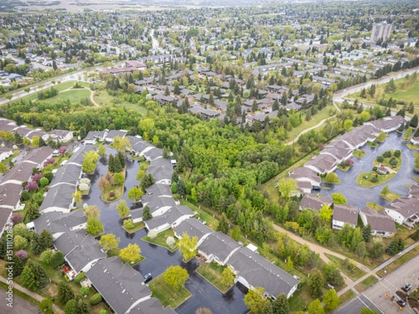 Fototapeta View of a residential area with houses and trees