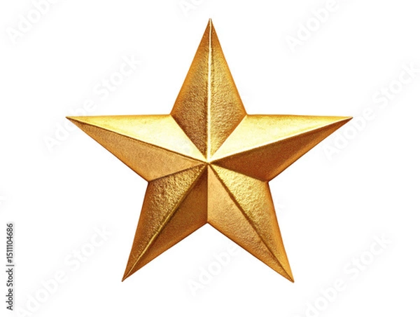Fototapeta A shimmering gold star, perfect for decoration or recognition. The star's intricate designs reflect light beautifully against a white isolate background.