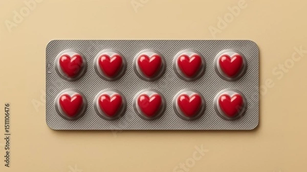 Obraz Heart-shaped capsules arranged on a beige surface symbolize love and wellness in modern design