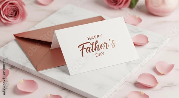 Fototapeta Greeting card for Father's Day with floral accents and envelope on marble background