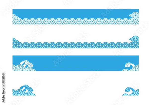 Obraz 日本文様 青海波のバナーラインイラスト