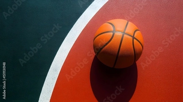 Obraz Basketball resting on a vibrant red and green court ready for the game to start