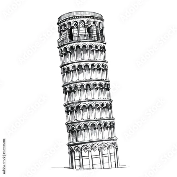 Obraz Detailed Pisa Tower Monument Scribble Vector Illustration for Editorials