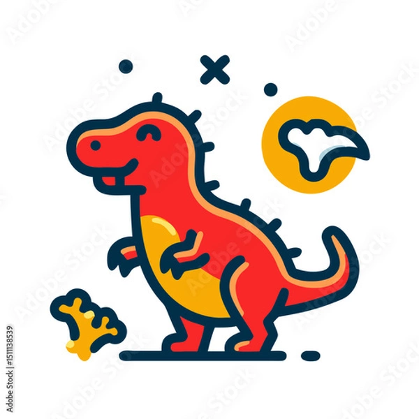 Fototapeta Baby dinosaur surrounded by nursery wall stickers - icon for children's products and services