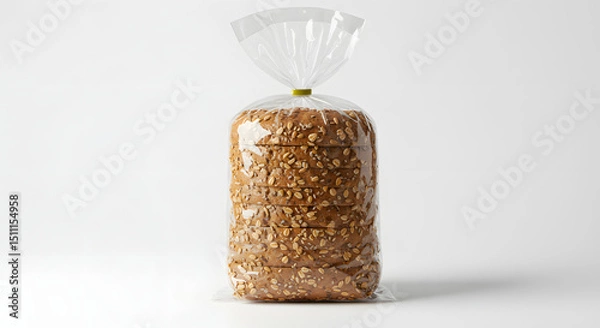 Obraz Rustic sliced multigrain bread in transparent plastic bag