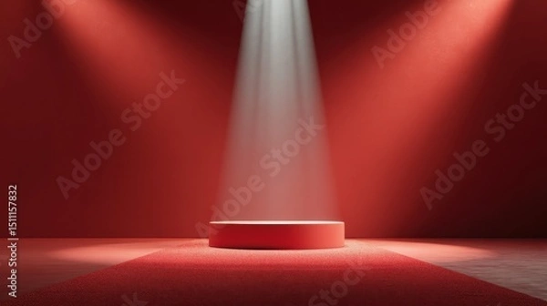 Fototapeta Clean background with spotlight shining down on podium and red carpet 