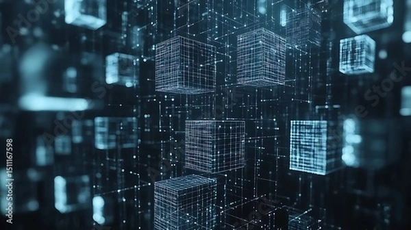 Fototapeta Abstract digital cubes in a network