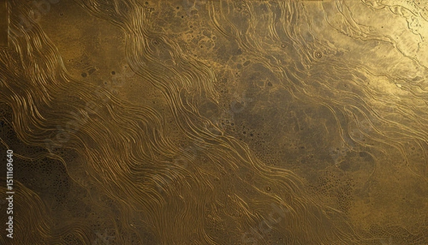 Obraz An intricate surface of gold foil with swirling organic textures and etched lines