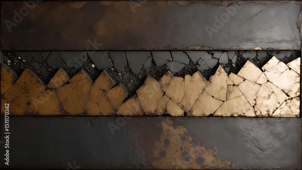 Obraz A vertically split metallic slab with jagged cracks and corroded texture