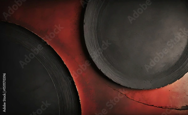 Obraz Dark circular slate or stone surfaces overlapped on a deep red background