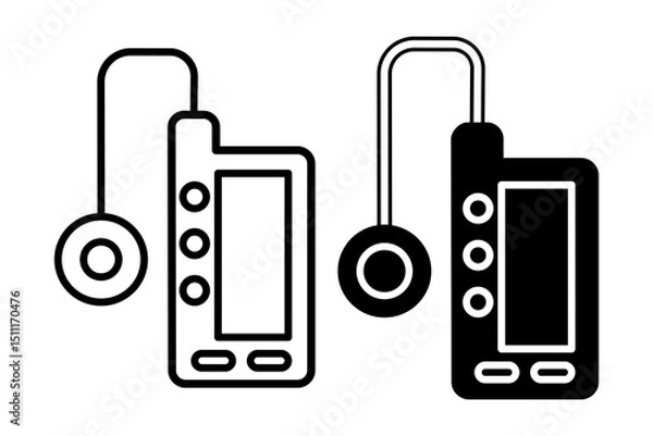 Fototapeta Icon set of insulin pumps in both line and solid styles, designed in black and white