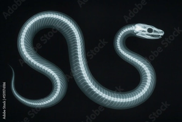 Fototapeta X ray image of snake skeleton showing vertebrae and skull
