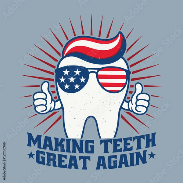 Obraz Funny Dental Dentist Oral Health America Flag Making Teeth Great Again T Shirt Design