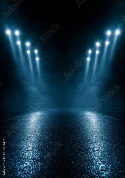Fototapeta Dark Blue Background with Lights Reflection on Stage with Empty Space