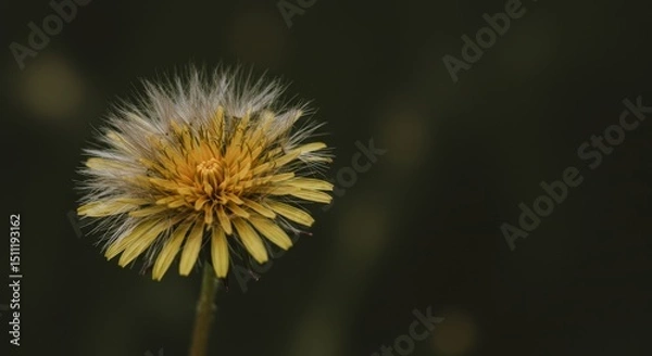 Fototapeta Detailed Macro Photo of Yellow Dandelion with Dew in Nature
