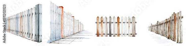 Fototapeta Rows of rustic wooden picket fences