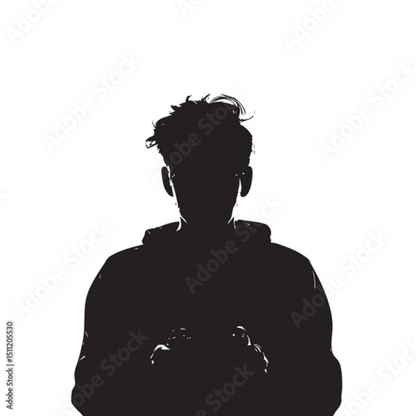Fototapeta Man in dark room, silhouette with video game and winning isolated in White background